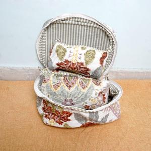 Handmade Women's Cotton Toiletry Bag Set Printed Makeup Vanity <b>Case</b> lightweight Fabric Cosmetic 3 Piece vanity with pouch set - Product Image 4