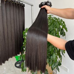Vente en gros d'extensions de cheveux humains vierges de haute qualité cheveux raides osseux de toutes couleurs avec trame étirée en usine prix directs - Product Image 1