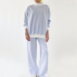 Ensemble de vêtements de détente pour femmes, sweat-shirt à col montant, haut à manches longues rayé surdimensionné et pantalon - Product Image 3