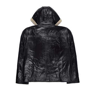 Chaqueta de Cuero Negra para Hombre con Cuello de Piel Crema, Abrigo de Invierno de Piel de Oveja Genuina, Forro Polar Cálido, Estilo Biker - Product Image 5
