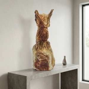 Owl Handcrafted Wooden Bird Sculpture <b>Rustic</b> Organic Tabletop Decorative Artwork Home Decor Accent Display Natural <b>Wood</b> Carving - Product Image 4