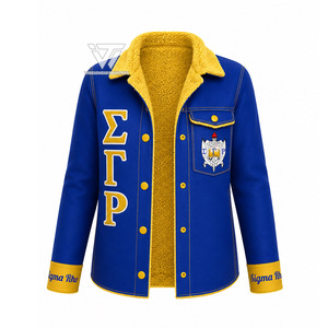 เสื้อแจ็คเก็ตผ้าฝ้ายปักลายปักตราสัญลักษณ์ Sigma Gamma Rho Sorority แบบมีซับในขนสัตว์ ติดกระดุม สำหรับขายส่งตามสั่ง ของที่ระลึกแบบกรีก - Product Image 1