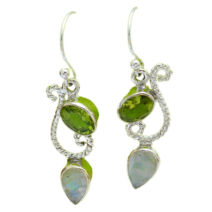 Vintage Design 925 Sterling Silver Moonstone <b>Peridot</b> Gemstone Pear Cut Shape Fashion Dangle <b>Earrings</b> Wholesale Manufacture - Product Image 1
