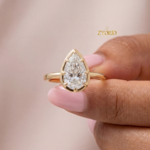 10K Gold Pear Shape Lab Grown Diamond Engagement <b>Ring</b> Modern Bezel Prong Setting <b>Solitaire</b> Wedding <b>Ring</b> Women Fine Jewelry - Product Image 3