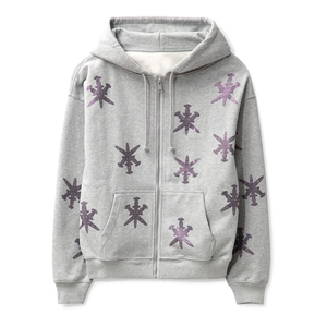 Rhinestones for <b>Clothes</b> Cotton Thick Casual Oversized Hoodie Men Full Face Zip up Rhinestone Asid Wash Hoodie - Product Image 4