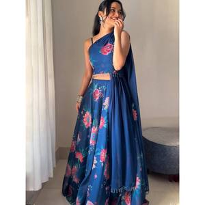 Lehenga Choli de Diseño en Línea A para Fiesta con Cintura Natural, Estampado Elegante en Tela de Chifón - Product Image 5