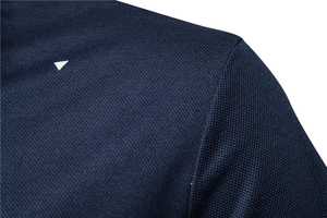 Navy Blue Short Sleeve <b>Polo</b> Shirt With <b>White</b> Geometric Pattern Slim Fit Casual Knitted T-Shirt - Product Image 5