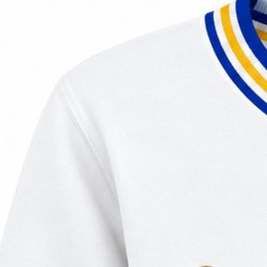 Pull blanc à col rond avec broderie Sigma Gamma Rho 1922 bleu et or, col et poignets rayés, ourlet côtelé, tricot personnalisé universitaire - Product Image 5
