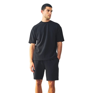 High Street <b>Knitted</b> Men’s T Shirt <b>Set</b> 240g Fabric Weight Casual Summer Cotton Short Sleeve Top and Shorts Outfit - Product Image 4