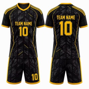ชุดฟุตบอลชายแบบสั่งทำพิเศษพร้อมพิมพ์ลายดิจิทัล  ประกอบด้วยเสื้อและกางเกงขาสั้น  พร้อมชื่อทีมและหมายเลขผู้เล่น  ผลิตจากโพลีเอสเตอร์ 100% - Product Image 1