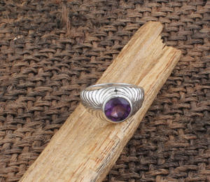 Bague en argent sterling 925 avec améthyste naturelle sertie clos, pierre de naissance de février, gemme violet foncé, bijoux fins classiques pour mariage - Product Image 5