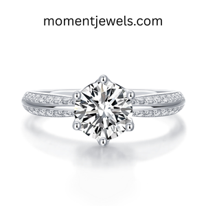 Anillo de Compromiso de Plata de Ley 925 con Moissanita, Corte Brillante Redondo, Engaste de Puntas, Joyería para Aniversario de Bodas - Product Image 1