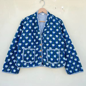 Indian Handmade 100% Cotton Eco-Friendly Quilted Anti-Wrinkle Breathable Quick Dry Front Pocket <b>Covered</b> <b>Button</b> Winter Regular - Product Image 1