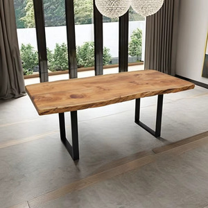 โต๊ะอาหารไม้เนื้อแข็งอะคาเซียขอบธรรมชาติ ขาเหล็กเคลือบผงแมทเทล ดีไซน์แข็งแรงทนทาน สำหรับ 6 ที่นั่ง - Product Image 4