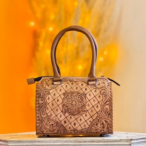 2026 Newly Arrive Beautiful Attractive Antique Designs And <b>Tooling</b> Florals Carved Genuine <b>Leather</b> Women's Mini Speedy Duffle Bag - Product Image 2