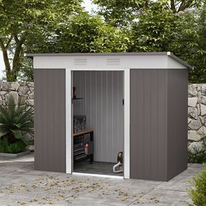 Caseta de Almacenamiento de Acero Plateada para Exteriores de 8x4 pies, Fácil de Montar, con Puertas con Cerradura y Ventilación, para Herramientas de Jardín - Product Image 2