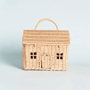 Mini house shape bag handbags for kids cute designer house-shape basket toy bags with openable <b>roof</b> and <b>door</b> - Product Image 2