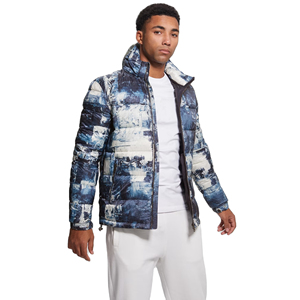 2026 New Men's Blue Abstract Print Puffer Jacket Stand Collar Zipper Closure Casual Winter Wear Slim Fit Polyester Material - Product Image 4