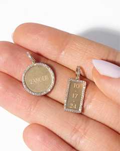Personalized <b>Initial</b> Rectangle Charm Pave Set Custom Engraved Letter Round Lab Grown Diamond Pendant Necklace 14K 18K Solid Gold - Product Image 4