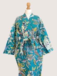 Bata Larga Estampada con Diseño Animal para Mujer, Manga Larga, Cuello en V, Suave, Informal, para Verano, 100% Poliéster Tejido, Cierre con Cordón - Product Image 5