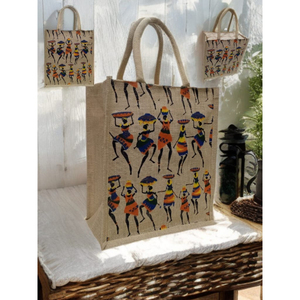 Sac fourre-tout rectangulaire en jute imprimé – Impression artisanale écologique avec couleurs respectueuses de l'environnement, durable et léger pour la retraite et Diwali - Product Image 3
