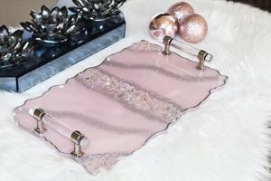 Handmade Sparkly Silver Glitter Resin <b>Tray</b> with Crystal Silver Handles, Luxury Handmade <b>Vanity</b> W/Crystals, Coffee Table Decor - Product Image 6
