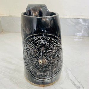 Handmade viking logo original polished buffalo ox horn mug tankard hand carved ancient inspired premium quality low price here - Product Image 1