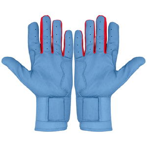 Elite Light Blue Red Genuine Cowhide Leather Batting Gloves Heavy Duty Protective Grip Adult Custom Baseball Gloves - Product Image 3