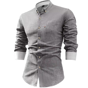 Chemise décontractée d'été à manches longues pour homme, grande taille, en coton et lin, couleur unie, boutonnée, respirante - Product Image 2