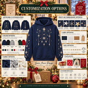 Sudadera con Capucha de Forro Polar Unisex de Invierno 100% Algodón con Estampado de Estrella de Navidad y Copo de Nieve Bordado, Sudadera a Juego para la Familia - Product Image 6