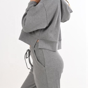 Traje deportivo informal de Invierno para mujer, conjunto de dos piezas respetuoso con el medio ambiente, Sudadera con capucha recortada, pantalones deportivos, OEM - Product Image 3