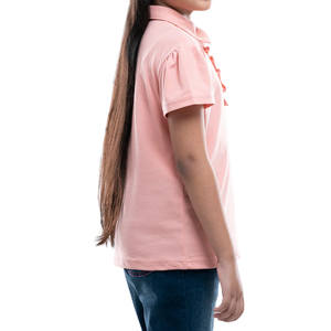 เสื้อโปโลเด็กผู้หญิง แขนพองสั้น ผ้าถักปักลาย สีชมพูอ่อน แบบคลาสสิก คอปกโปโล  ขายส่ง ปรับแต่งได้ - Product Image 4