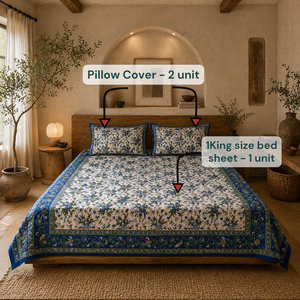 Jaipur Hand Block Printed Cotton Flat King Size Bedsheet 3 <b>PC</b> <b>Set</b> Non Toxic Dyes Soft Breathable Durable Eco-Friendly All Season - Product Image 6