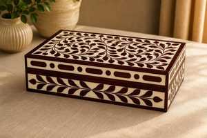Luxury Black & White Bone Inlay Jewelry Organizer Handmade Wooden Storage <b>Box</b> Decorative <b>Keepsake</b> Case for Rings, Earrings, - Product Image 2