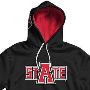 Sudadera con capucha negra para mujer con logo rojo del estado, bolsillo frontal y forro polar, ideal para otoño, de la colección Sorority and Fraternity. - Product Image 2