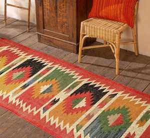 Tapis Kilim en jute et laine faits à la main de style bohème pour salon, chambre et bureau - Product Image 1