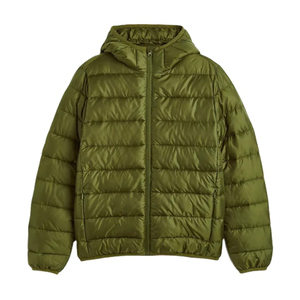 Chaqueta Acolchada Ligera con Capucha para Hombre, Alternativa al Plumón, Abrigo de Invierno Verde Oliva con Cierre, Venta al Por Mayor - Product Image 1