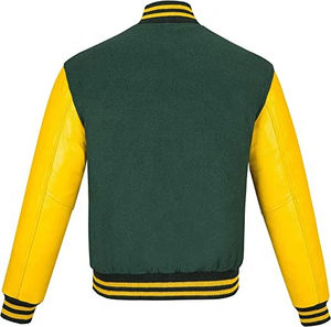Nouvelles vestes universitaires personnalisées en toile verte et jaune, avec corps en laine et broderie chenille, respirantes, pour l'extérieur, avec logo frontal - Product Image 5