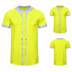 เสื้อเบสบอลขายส่ง ทนทาน เหมาะสำหรับทีม สวมใส่สบาย ทรง unisex สีดำ คอวี แขนครึ่งตัว พิมพ์ลายด้วยความร้อนด้านหน้า - Product Image 1