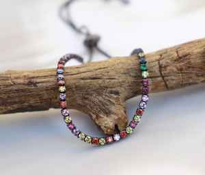 Bracelet tennis CZ plaqué rhodium noir, pierres précieuses multicolores, bijoux de luxe, bracelet ajustable pour femmes - Product Image 5