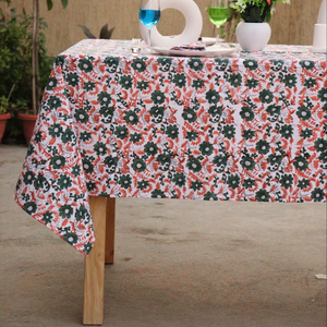 Custom Boho Retro Blue & White Floral <b>Tablecloth</b> Hand Block Print Farmhouse Style for Easter Brunch & Weddings Table Cloth Gift - Product Image 1