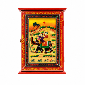 Hand Painted Wooden Key Box | Traditional <b>Elephant</b> Wall Mounted Key Cabinet | Handmade Wooden Key Holder Organizer - Product Image 1
