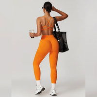 Conjunto de Yoga sin Costuras de 2 Piezas, Top Corto de Cintura Alta y Leggings de Color Sólido con Tirantes Cruzados, Ropa Deportiva para Mujer