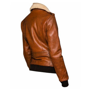 Chaqueta de Cuero Estilo Bomber para Mujer con Cuello de Piel, Personalizable con Marca, Chaqueta Bomber de Cuero Genuino, Ropa de Invierno a la Moda - Product Image 2