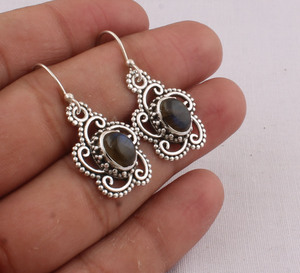 Natural Labradorite Earrings 925 Sterling Silver Blue <b>Flash</b> Gemstone Jewelry Supplier Wholesale Oval Labradorite Drop Earrings - Product Image 5