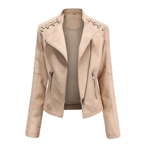 Chaqueta Bomber Corta con Cremallera Estilo Aviador, Piel de Oveja Auténtica, Cuero Sintético, Ropa de Invierno para Mujer - Product Image 1