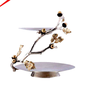 ถาดเสิร์ฟโลหะรูปใบไม้สองชั้นแบบใหม่ งานฝีมือโลหะตกแต่ง ชั้นวางเค้ก - Product Image 4