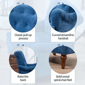 Poltrona in Tessuto Chenille con Gambe in Legno Retrò, Comoda Poltrona Imbottita per Soggiorno, Cuscini a Molla per Balcone - Product Image 3