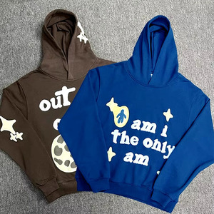 เสื้อฮู้ดแบบยูนิเซ็กซ์ ทรงโอเวอร์ไซส์ ผ้าฝ้ายถัก 100% สวมใส่สบายๆ สำหรับฤดูใบไม้ร่วง พิมพ์ลายตัวอักษรด้านหน้า สีน้ำเงิน-น้ำตาล - Product Image 1
