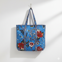 Tas Selempang Wanita Le Souvenirs Vintage Bohemian Musim Dingin Ringan Biru Berlapis Beludru Bolak-Balik dengan Lapisan Kanvas